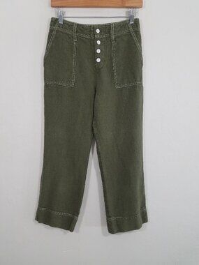 Point Sur 100% Linen Surplus High Rise Button Fly Cropped Pants Green Size 6